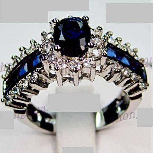 Ladies Stunning 10KT White Gold Filled Ring with Sapphire Stone